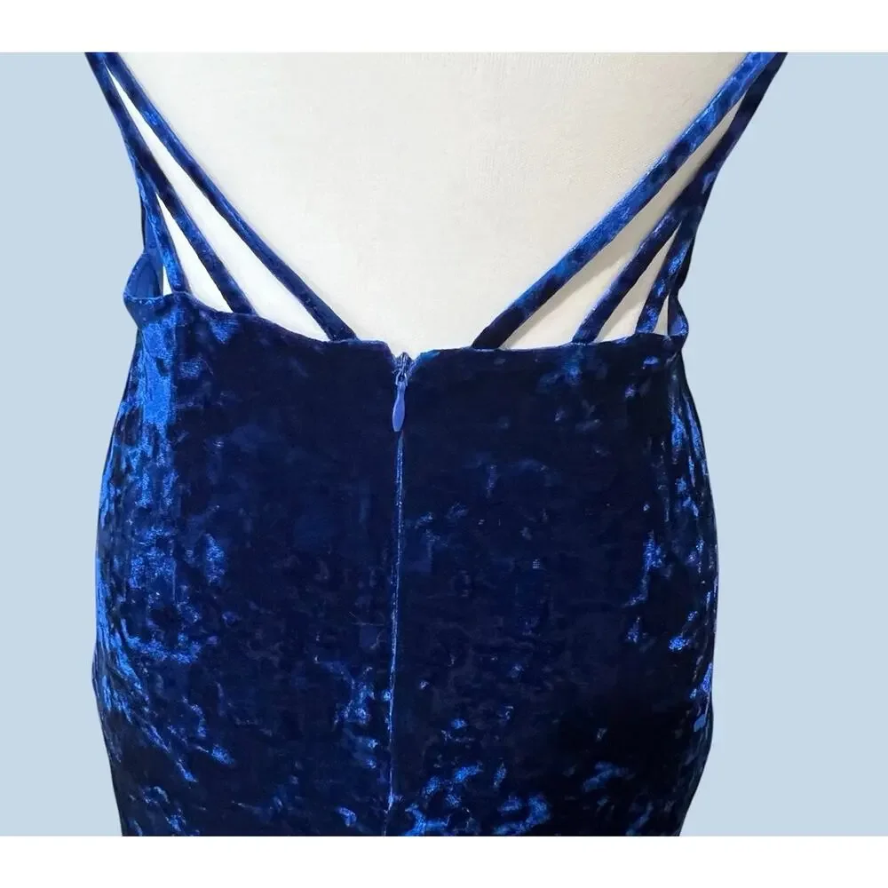 Vtg 90's Y2K Morgan Co Maxi Dress 9/10 Dark Blue Crushed Velvet Whimsigoth Fairy